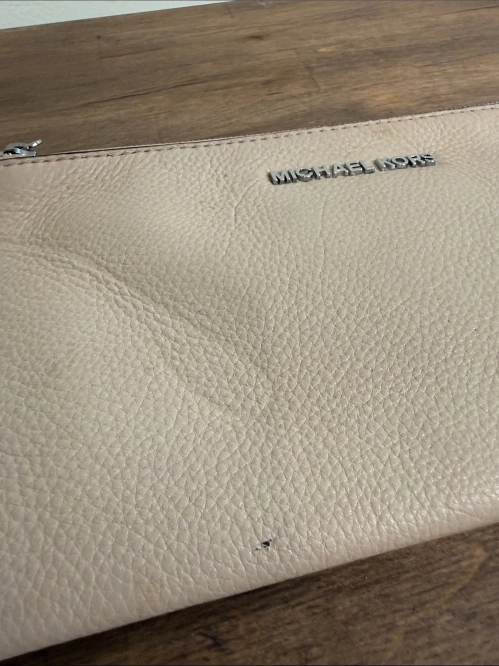Michael Kors Cream Leather Wristlet Clutch with Removable Strap